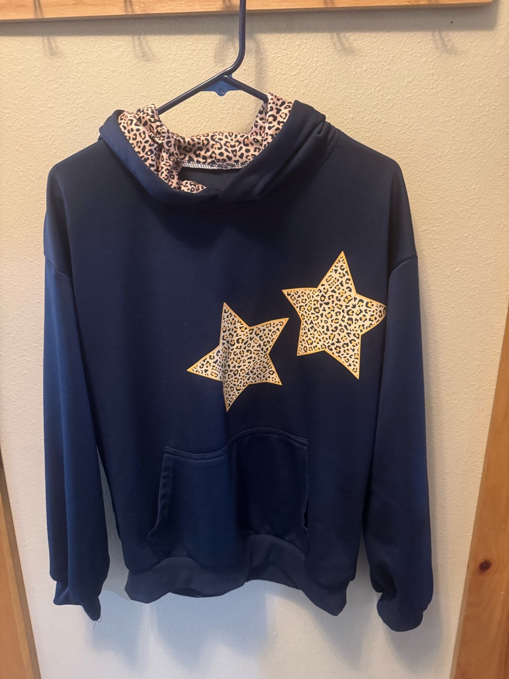 Navy Hoodie with Leopard Star Appliqués